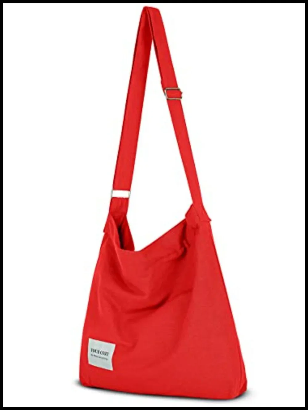 Large Cotton Hobo Crossbody Bag, Adjustable Strap, Casual Boho Purse